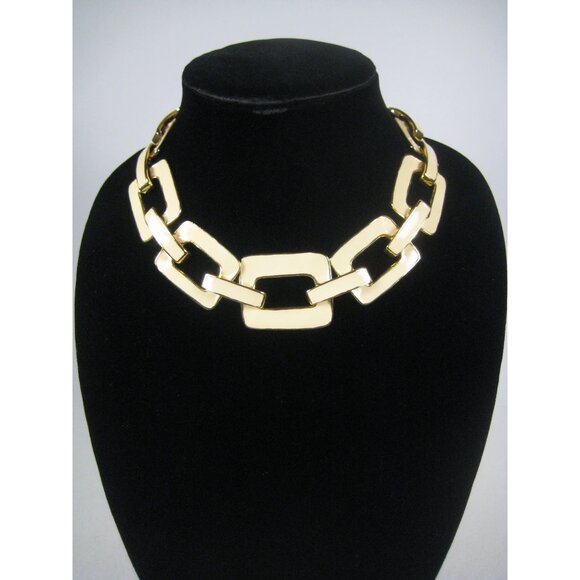 Vintage Chunky Goldtone Cream Enamel Link Chain Necklace 18 inch Collar Statemen - Picture 4 of 9